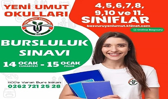 Yeni Umut Okulları yüzde yüz bursluluk sınavı düzenleyecek