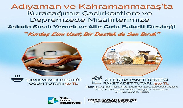 İzmit Belediyesinin depremzedeler için askıda sıcak yemek ve gıda paketi kampanyası başladı!