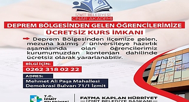 İzmit Çınar Akademi’den depremzede öğrencilere ücretsiz kurs imkanı