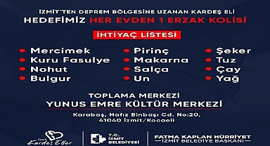 İzmit’ten deprem bölgesine kardeş eli uzanıyor
