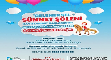 İzmit Belediyesinin düzenleyeceği Geleneksel Toplu Sünnet Şöleni’nde 2. kayıt dönemi başladı