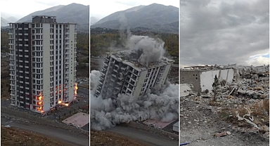 Deprem bölgesi Malatya’da ağır hasarlı binaların patlayıcı ile yıkımı sürüyor