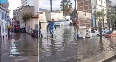 İzmir'de deniz taştı, sokaklar su altında kaldı