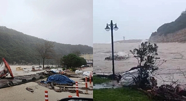 Şile'de fırtına: Dere taştı, yollar göle döndü