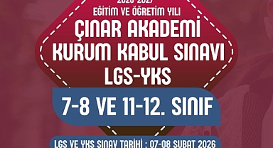 Çınar Akademi 2026-2027 için kapılarını açıyor Kurum Kabul Sınavı 7-8 Şubat’ta